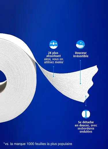 Rouleau de papier hygiénique qui se détache en douceur Rouleau de papier hygiénique qui se détache en douceur