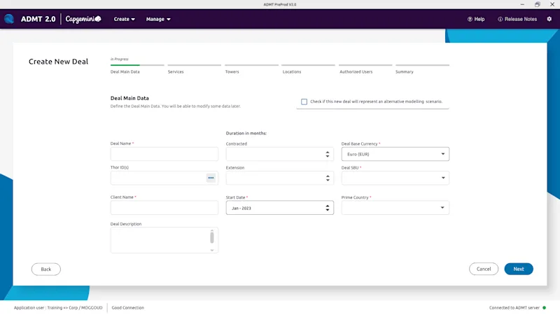 Capgemini Redesign — Deal Creation - Deal Main Data