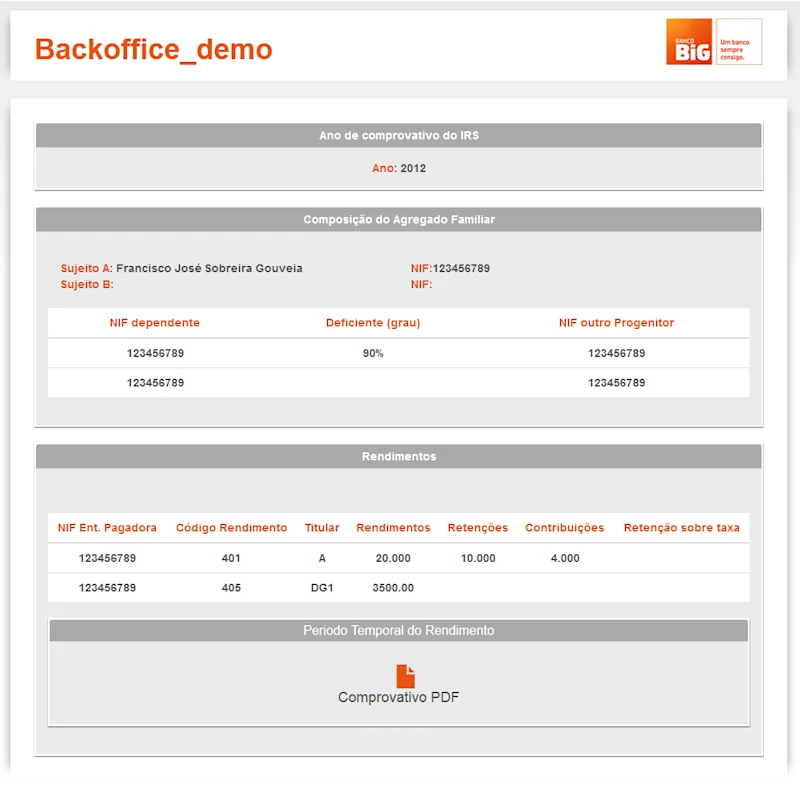 Banco BIG document submission step screen