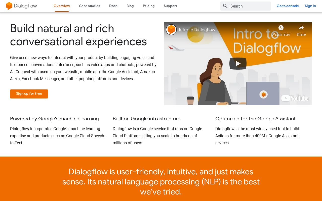 Product screenshot of Dialogflow