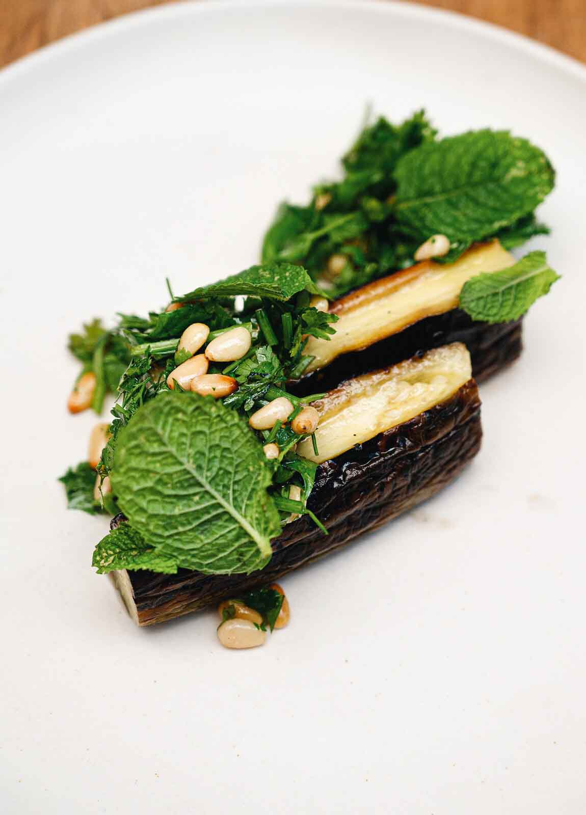 Grilled Eggplant, Pine Nuts & Herbs