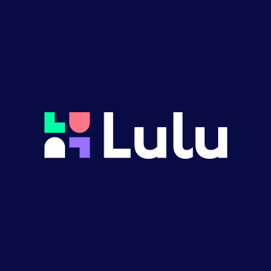 LuluLuvely Short Horizontal Logo over blue background