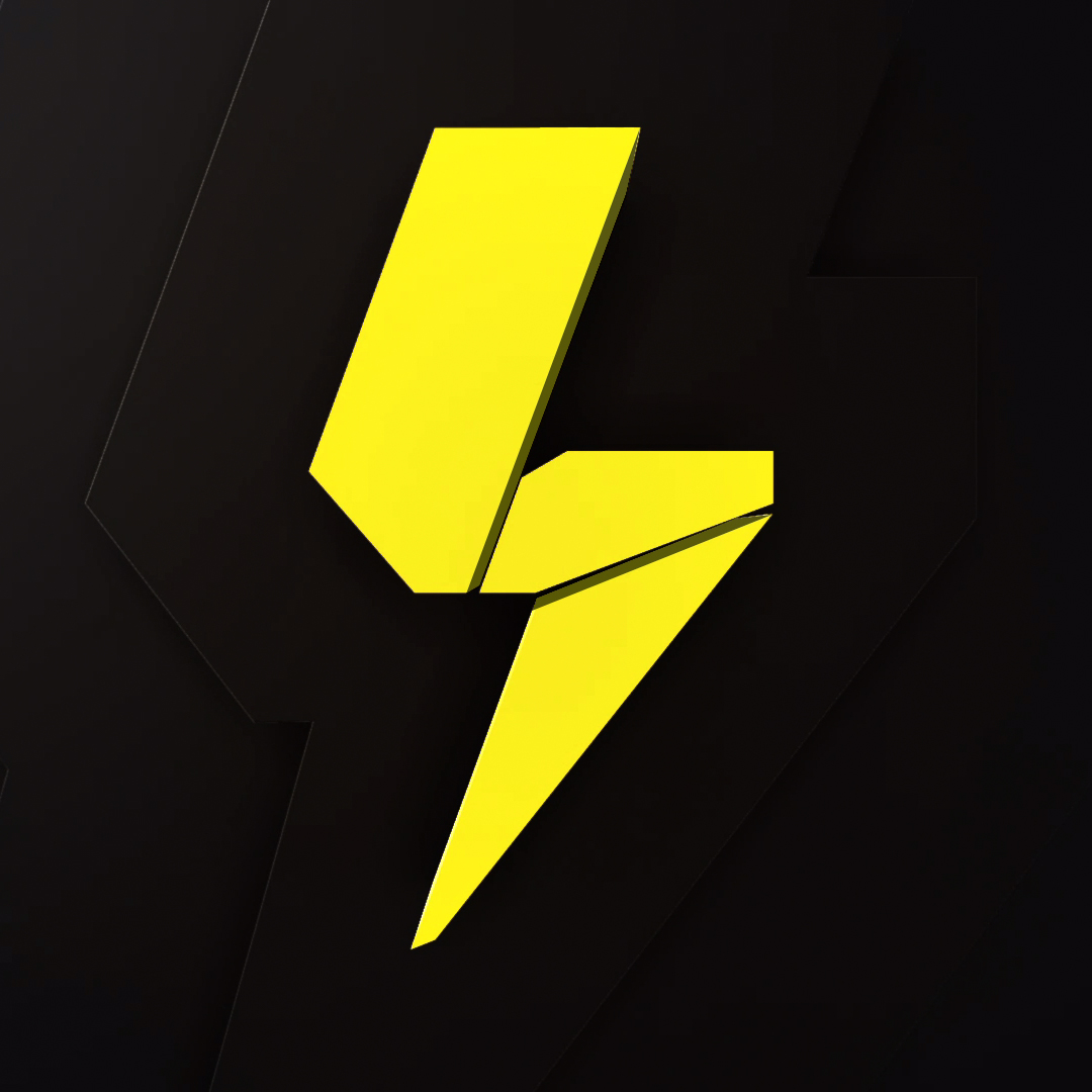 yellow lightning bolt over grooved dark background