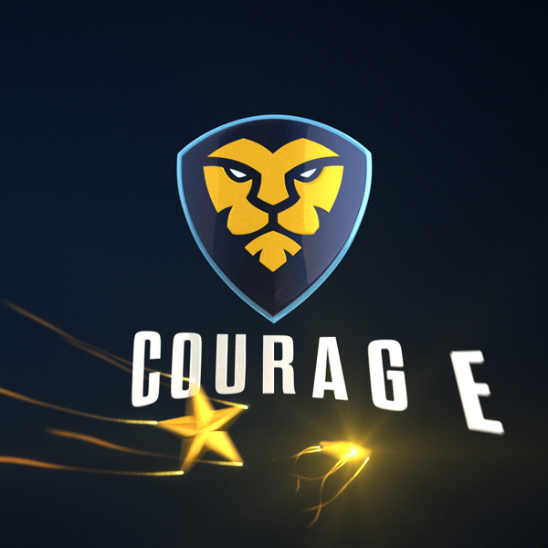 CouRage Lion Logo and flying stars