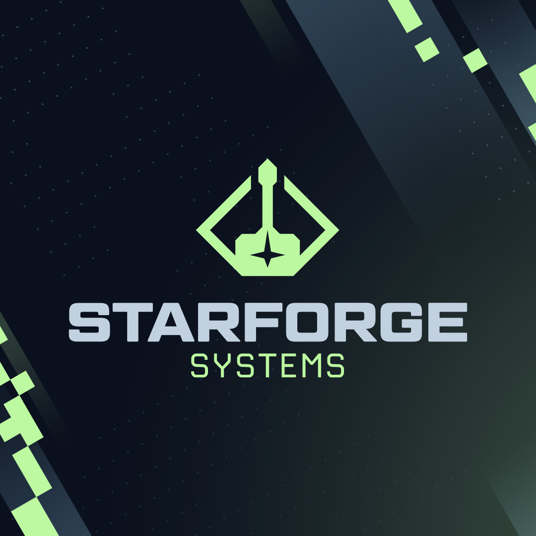 Starforge systems logo over square background pattern