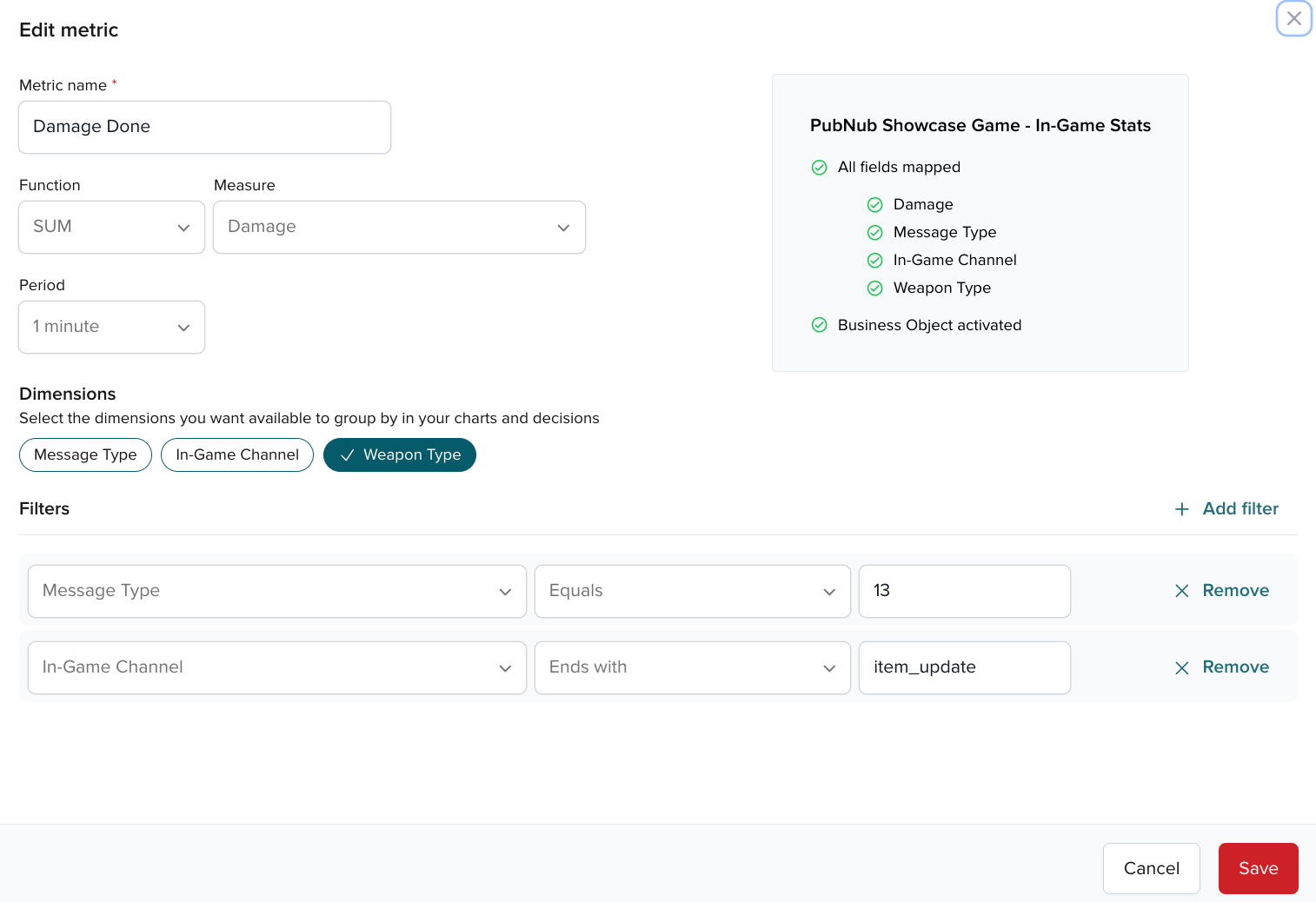 In Illuminate, you can edit a metric associated with a Business Object to capture specific data by using Filters.