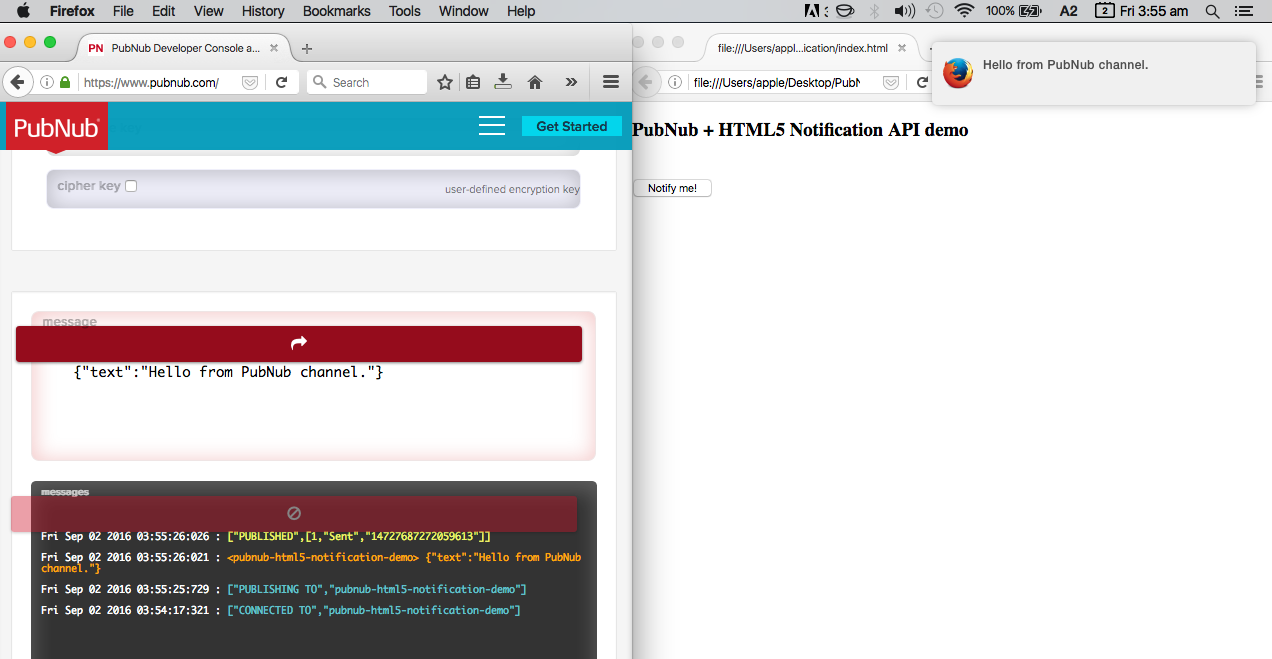 PubNub HTML5 Nofifications