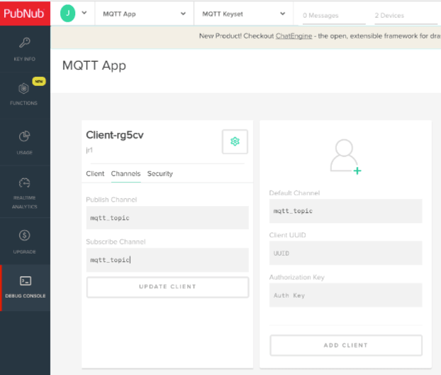 MQTT and PubNub on Dashboard