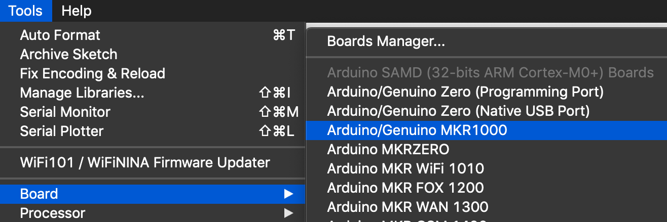 Select MRK1000 Arduino IDE