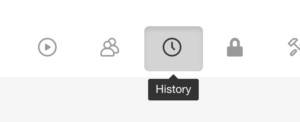 History button in the upper right corner of the admin screen