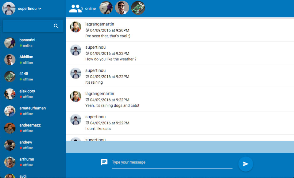 AngularJS chat app with friends list