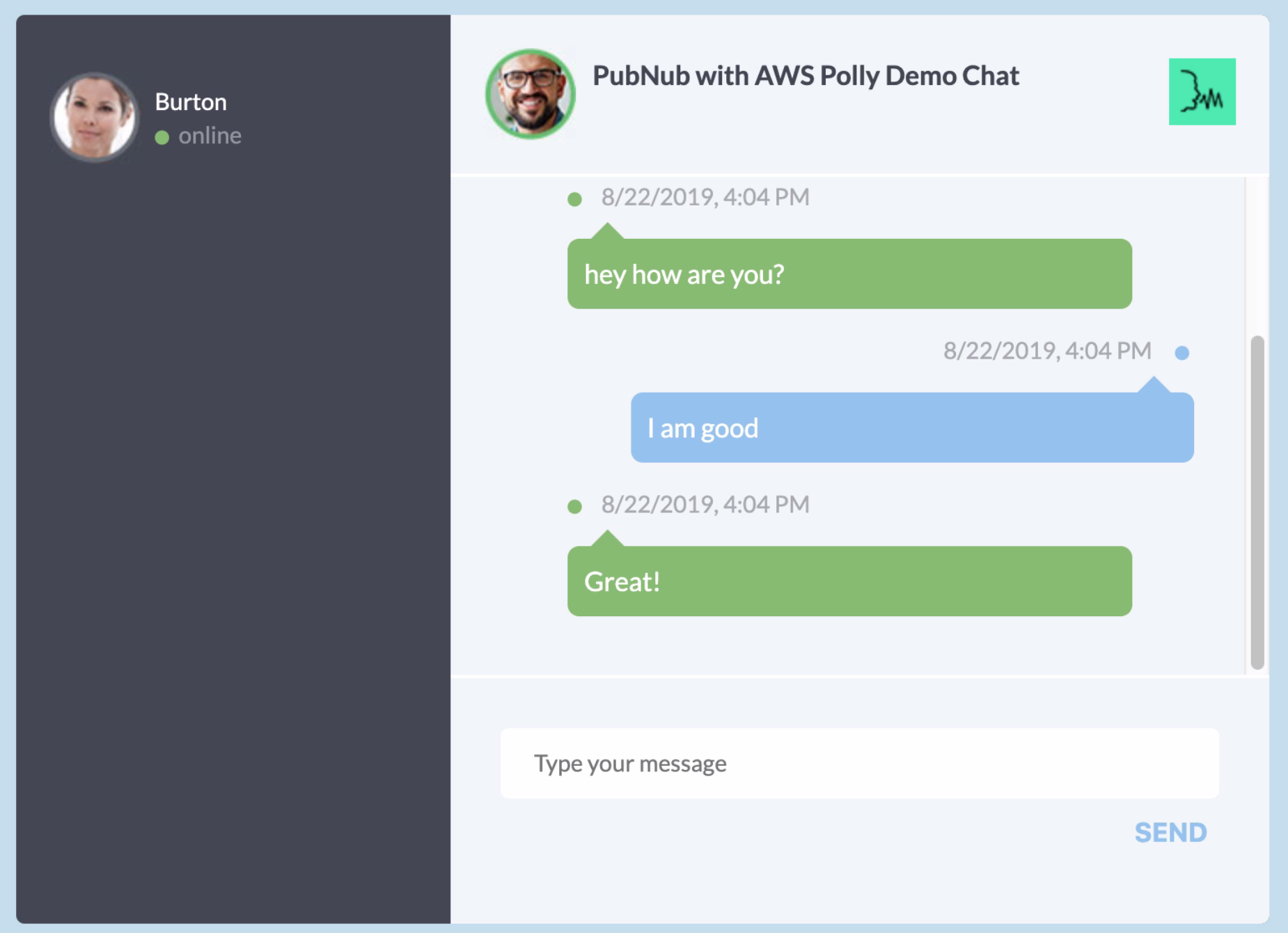 Amazon Polly Chat with PubNub