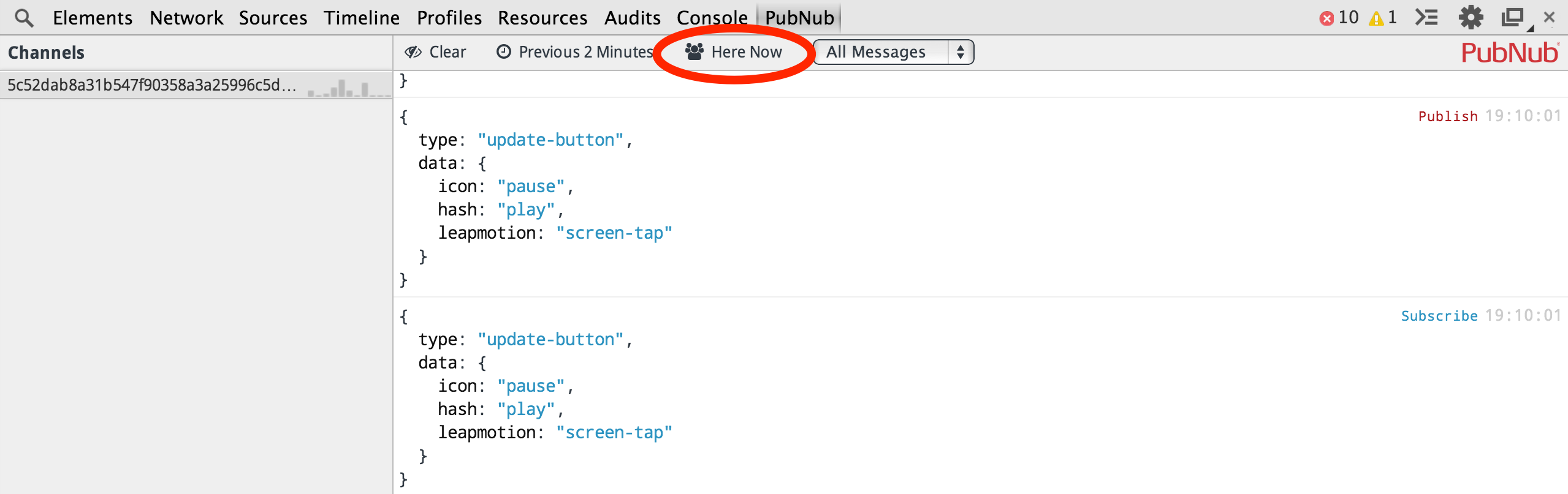 PubNub console includes shortcut to the toolbar