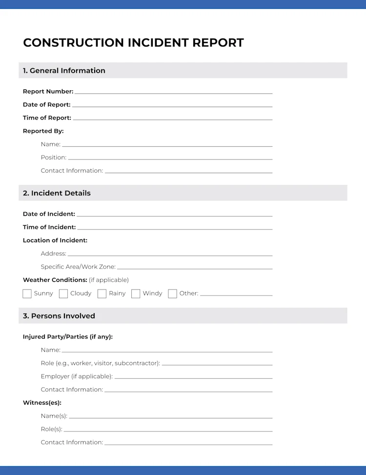 Construction Incident Report Template: Page 1 of 4