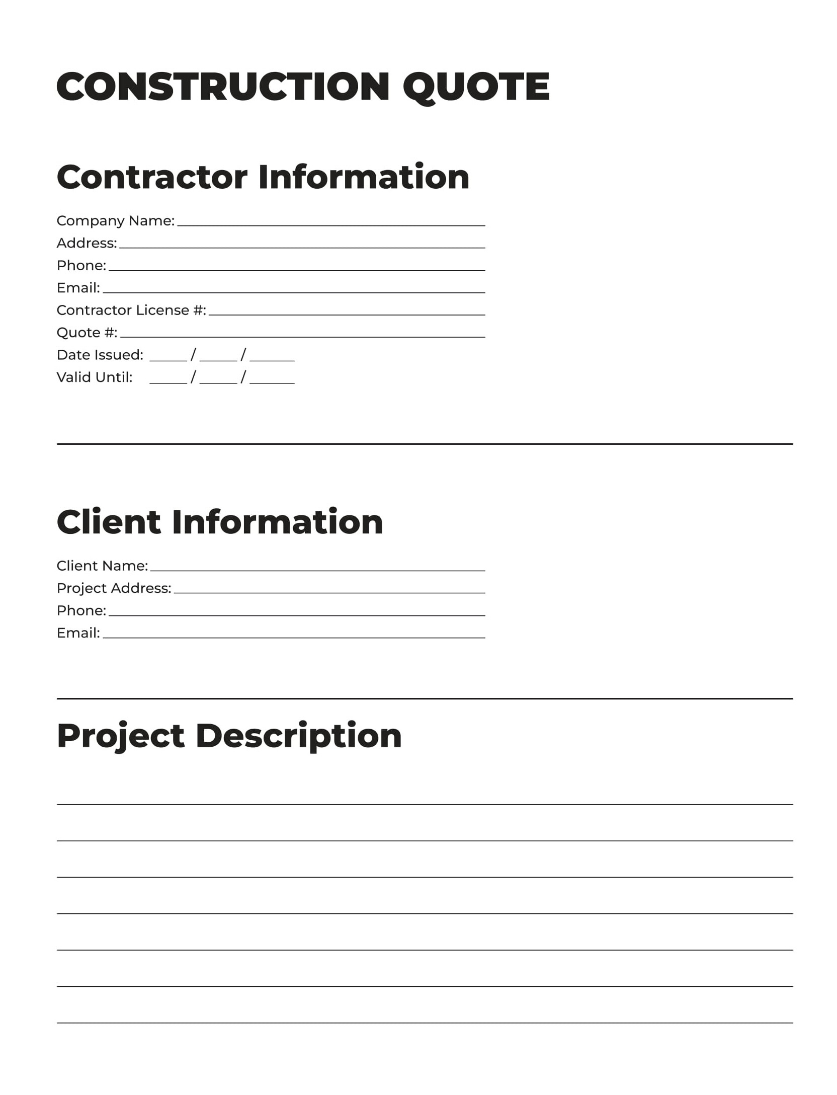 Construction Quote Template: Page 1 of 3