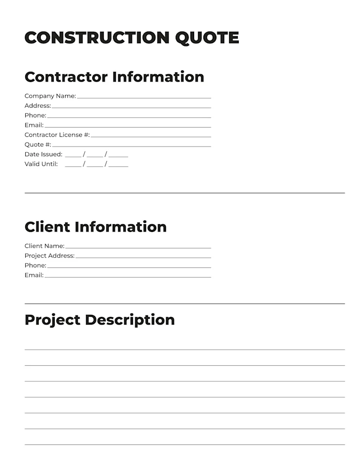 Construction Quote Template: Page 1 of 3