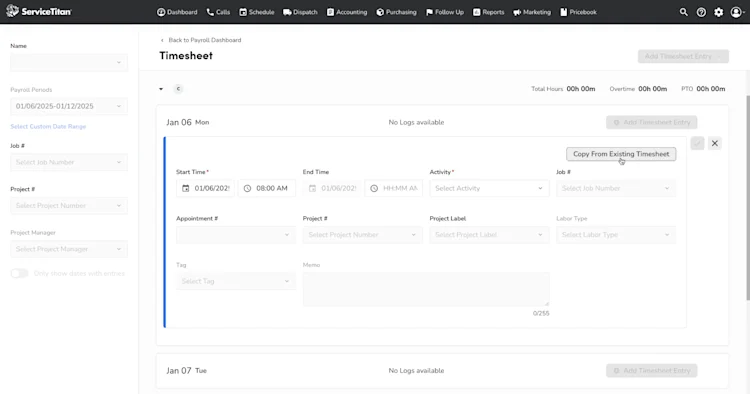 Timesheet information: Copy from existing timesheet
