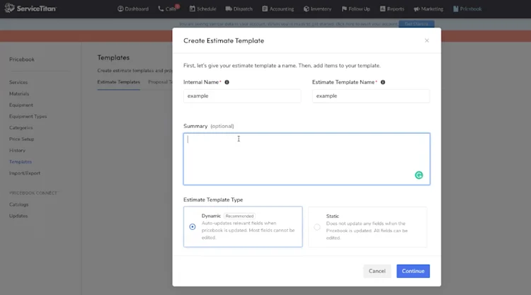 What’s the difference between dynamic and static estimate templates?