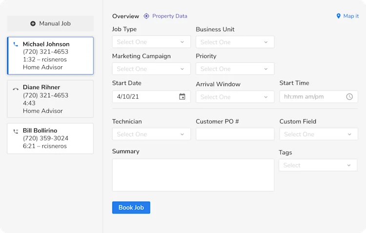 Manual Job Overview and Property Data: Michael Johnson