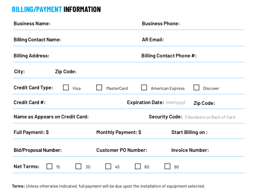 ServiceTitan's HVAC Bid Template Page 2: Billing/Payment Information