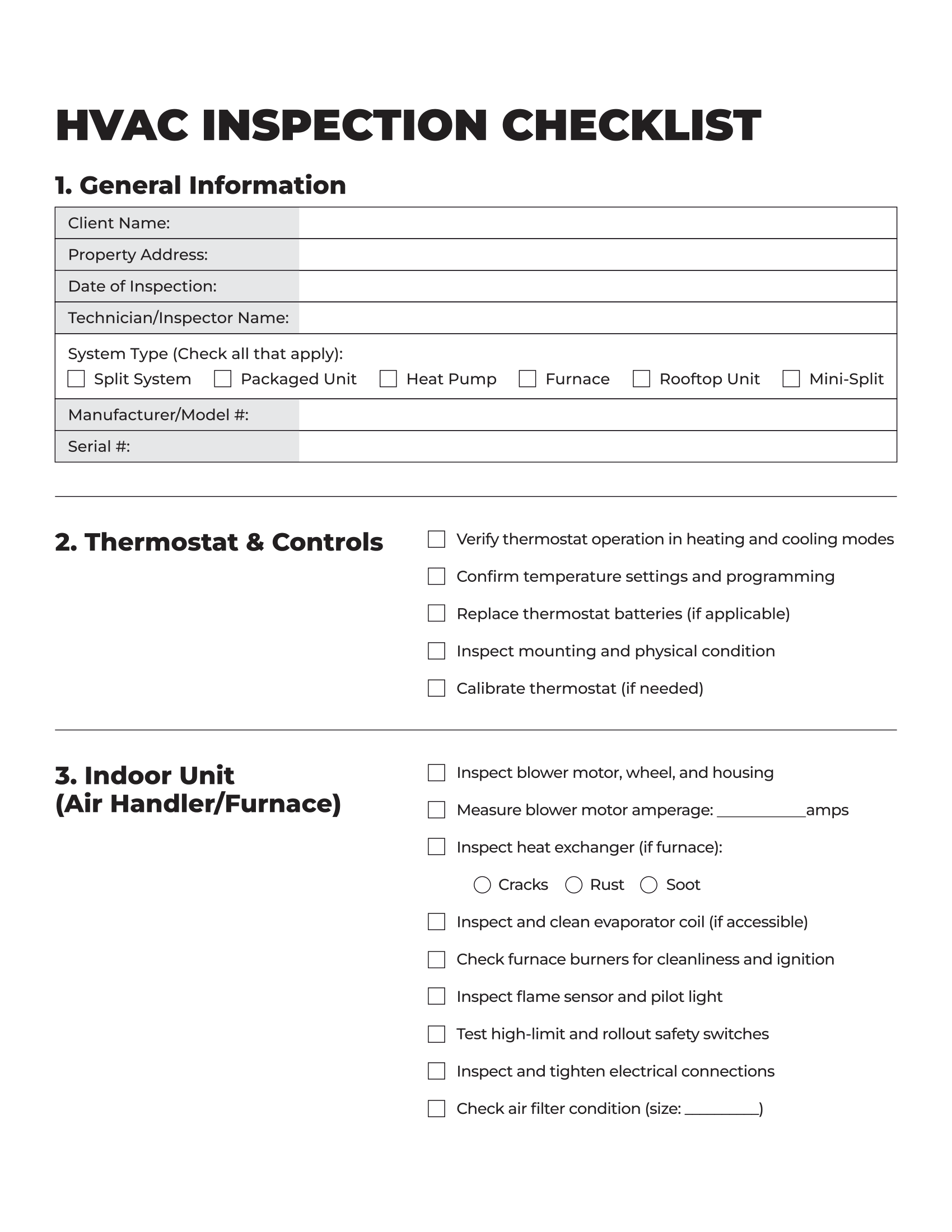 HVAC Inspection Checklist: Page 1 of 4