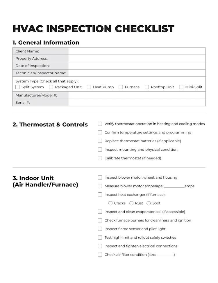 HVAC Inspection Checklist: Page 1 of 4