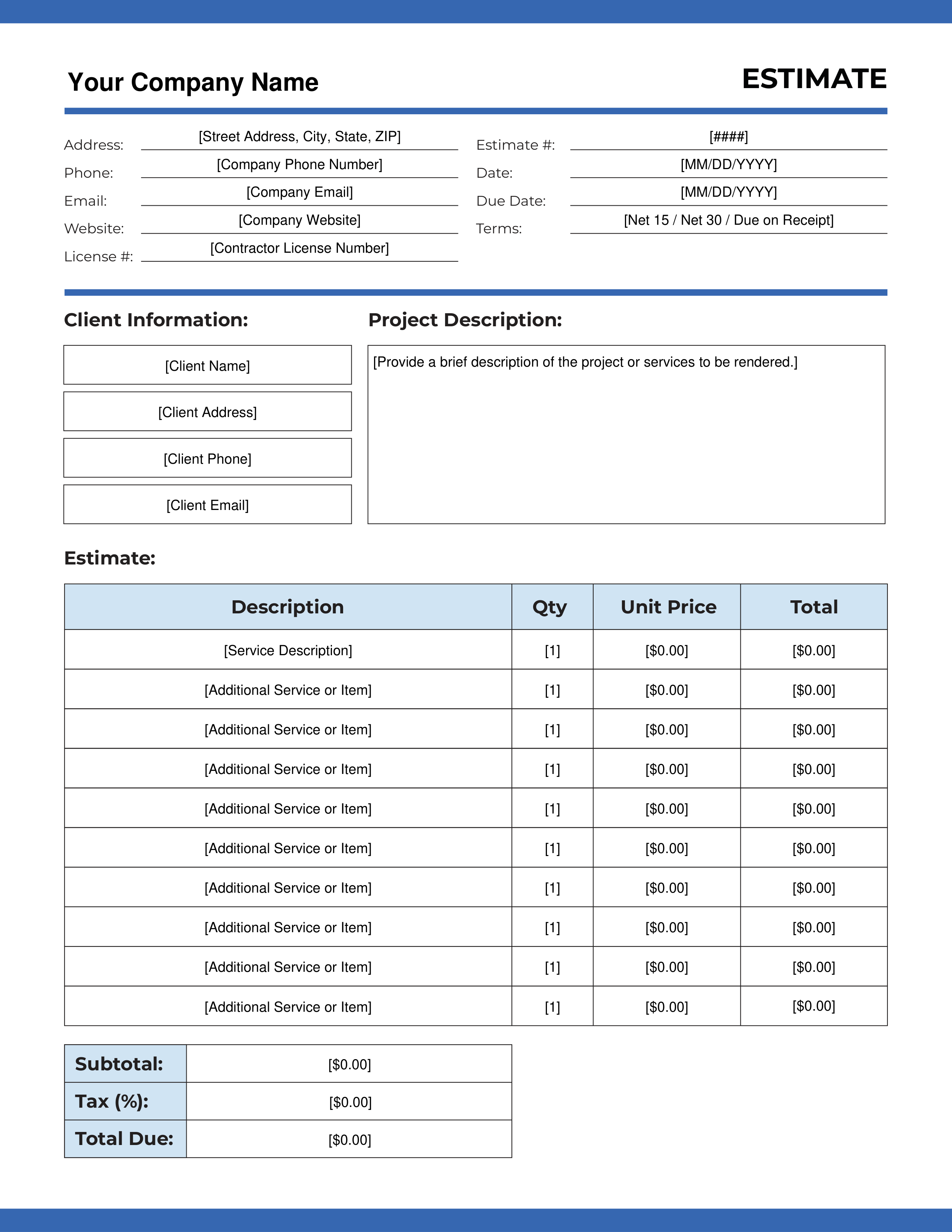 Estimate Template: Page 1 of 2