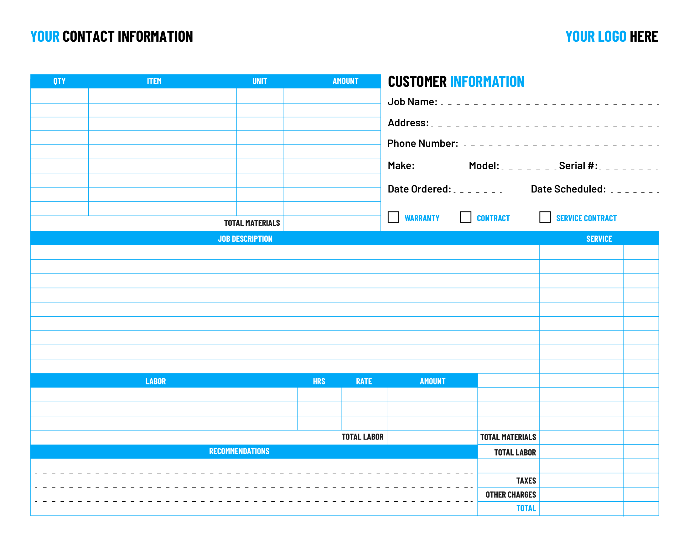 ServiceTitan's free electrical scope of work template: Customer Information