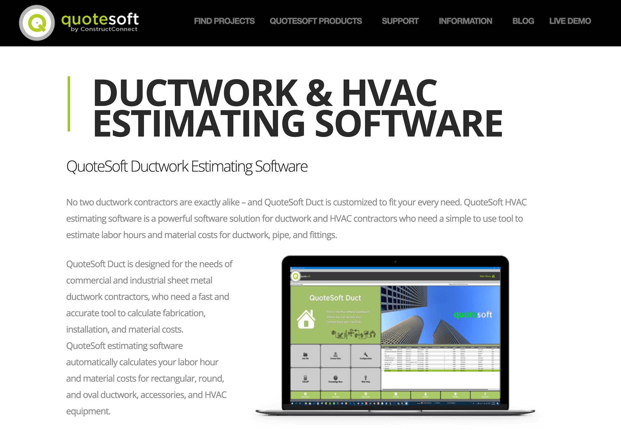QuoteSoft homepage: Ductwork & HVAC Estimating Software