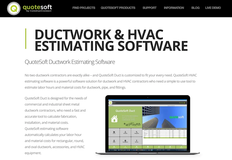 QuoteSoft homepage: Ductwork & HVAC Estimating Software