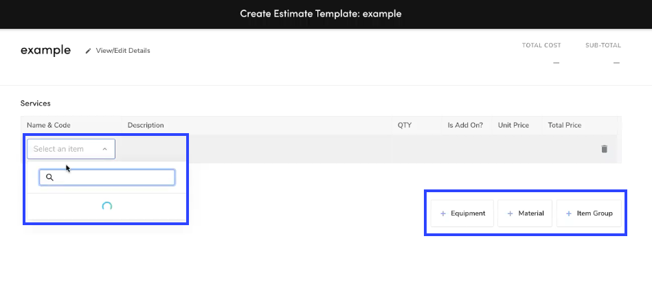 ServiceTitan's Create Estimate Template: Example