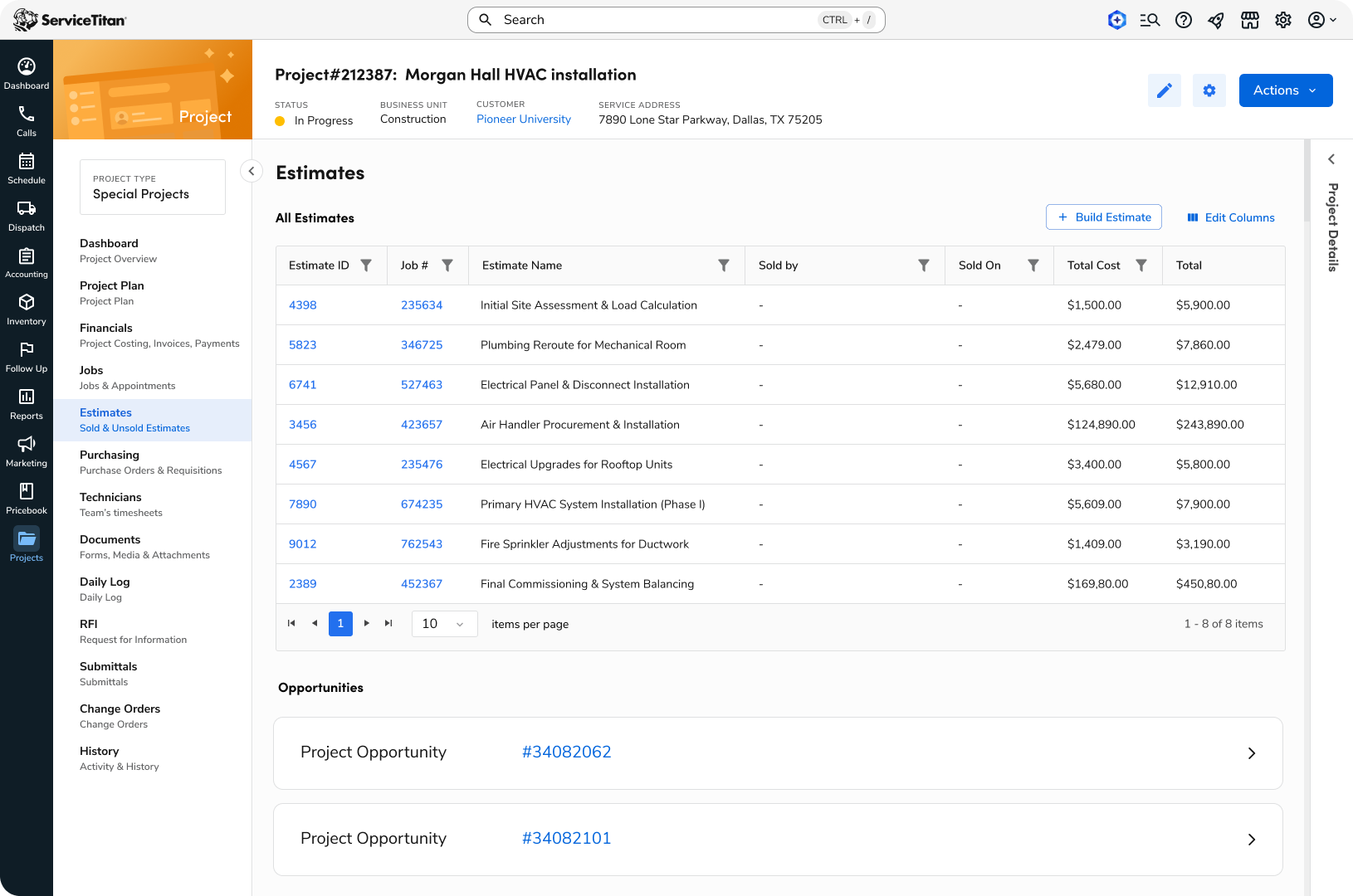 CRM Dashboard: Sold and Unsold Estimates