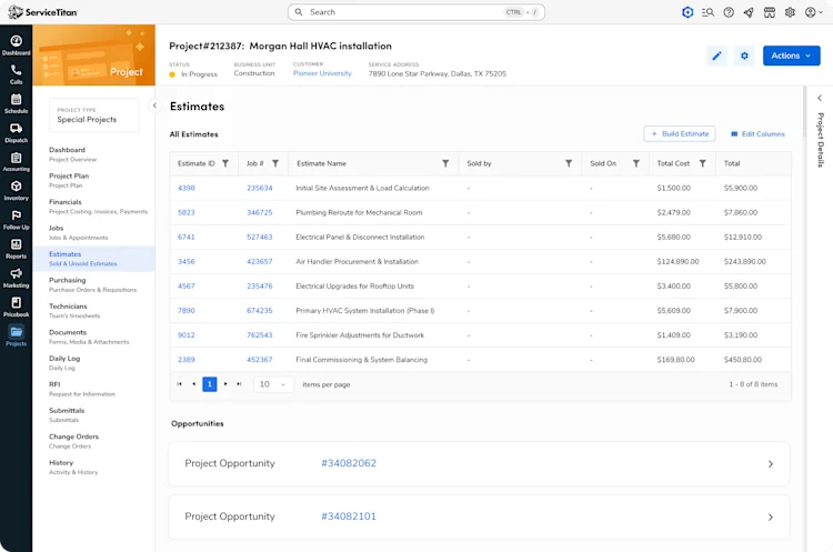 CRM Dashboard: Sold and Unsold Estimates