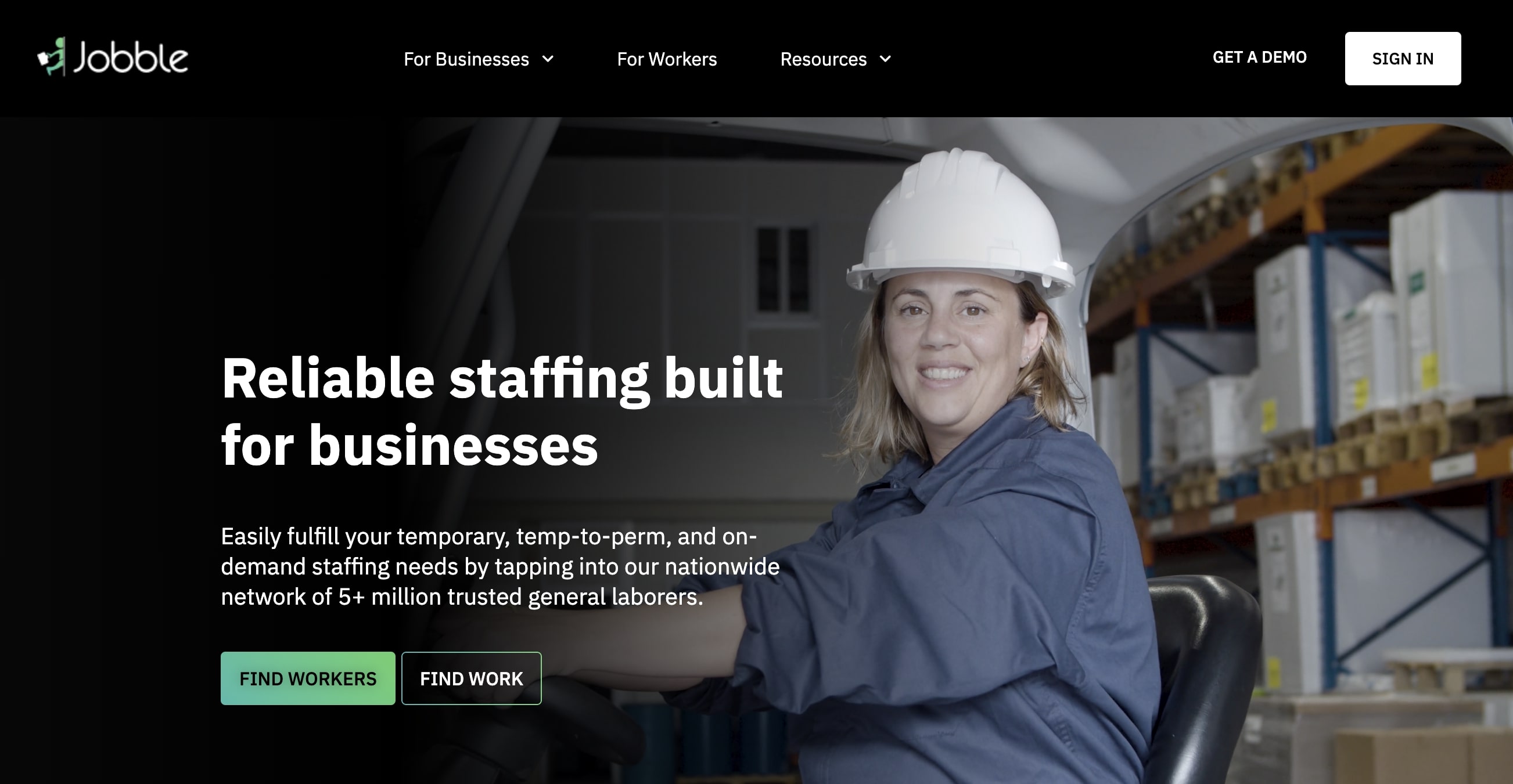 Jobble homepage: Reliable staffing built for businesses