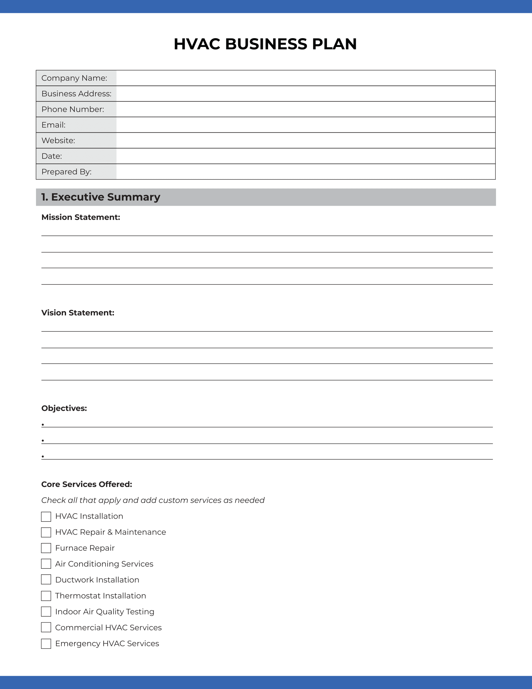 HVAC Business Plan: Page 1 of 6