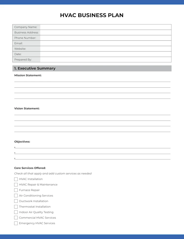 HVAC Business Plan: Page 1 of 6