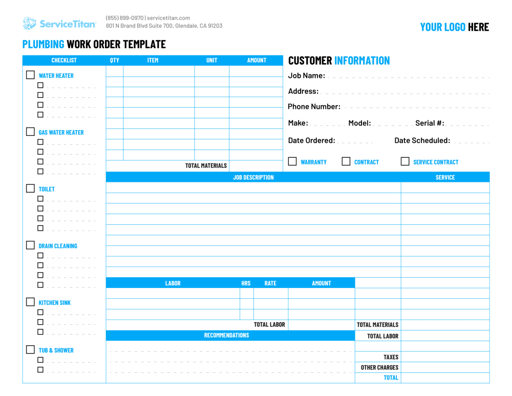 free plumbing work order template streamline work orders