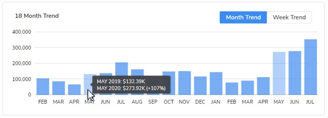 18 Month Revenue Trend Dashboard example