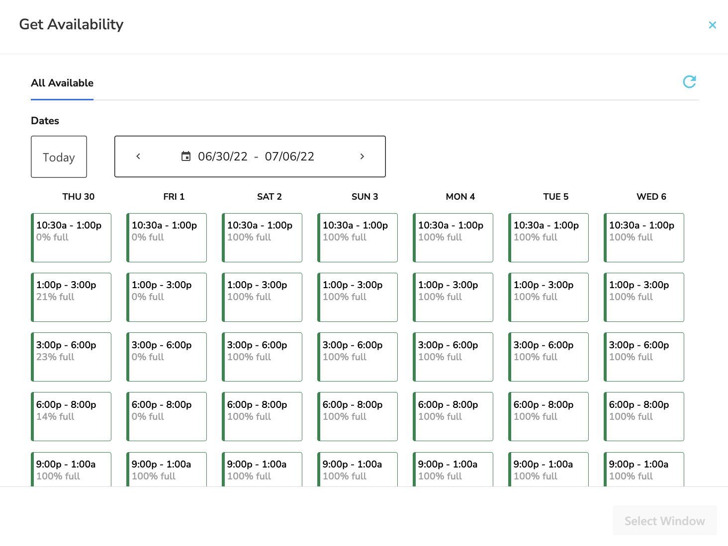 Get availability: All available dates and times