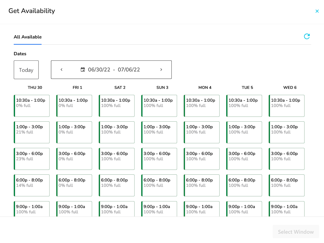 Get availability: All available dates and times