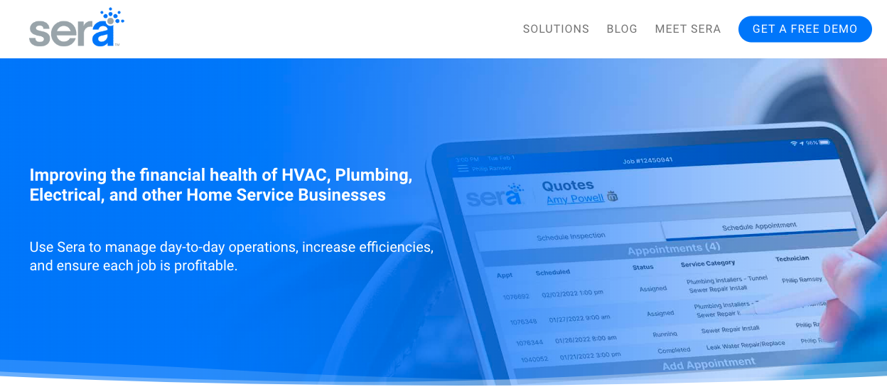 Sera homepage: Improving the financial health of HVAC, Plumbing, Electrical, and more