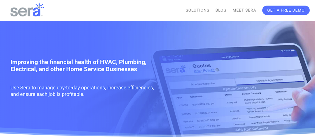 Sera homepage: Improving the financial health of HVAC, Plumbing, Electrical, and more