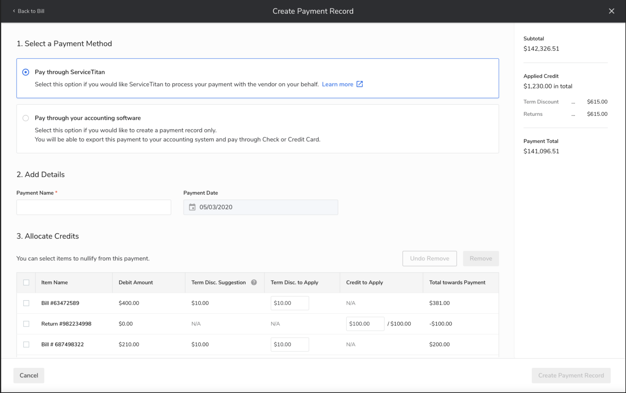 Payables | Create Payment Record
