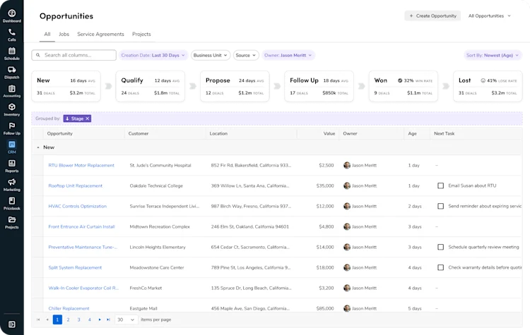 ServiceTitan's CRM: All Opportunities