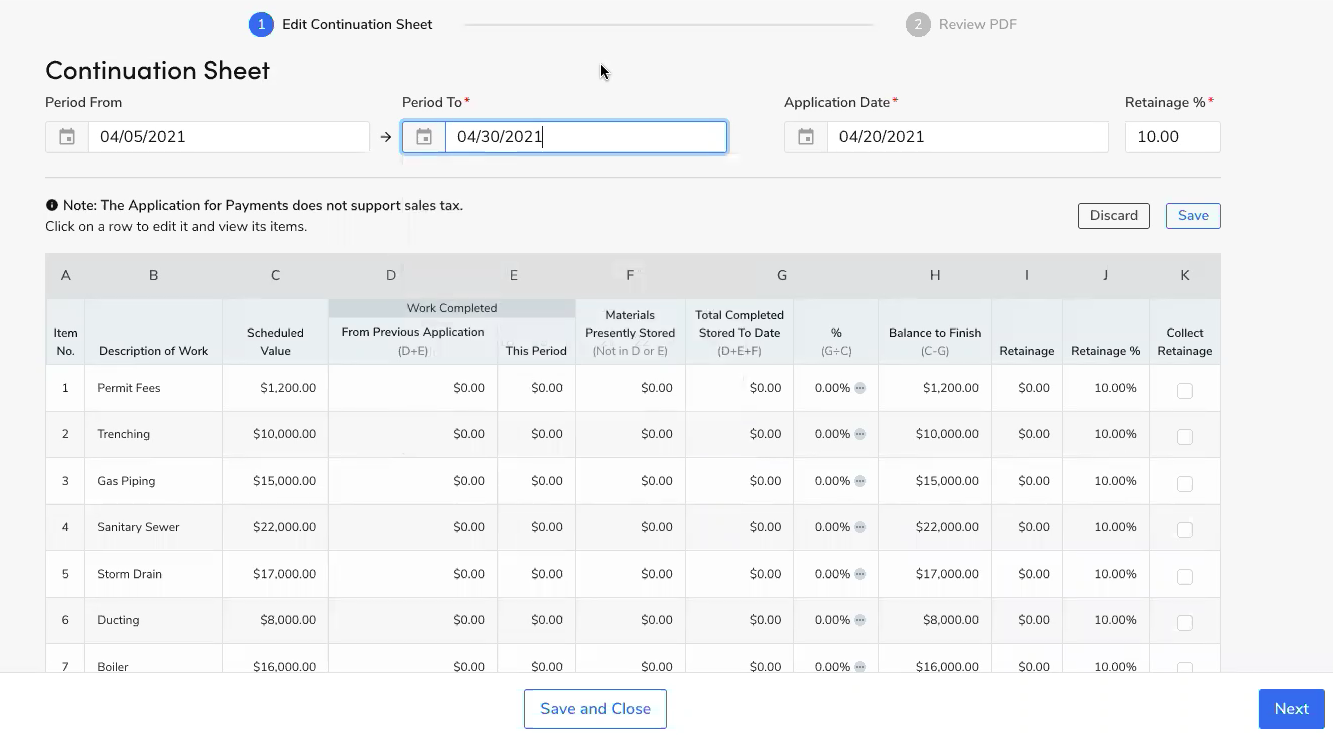 Continuation Sheet Subcontractor Project Tracking in ServiceTitan