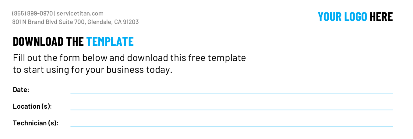 Commercial Plumbing Preventative Maintenance Checklist Template: Date, Location, Technician