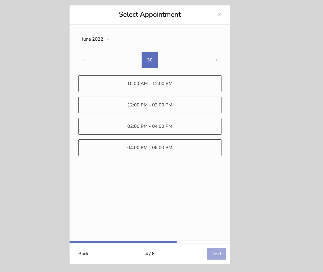 Select Appointment Time: Several time slots available