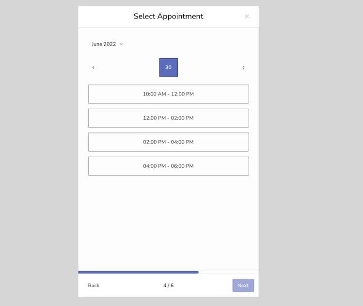 Select Appointment Time: Several time slots available