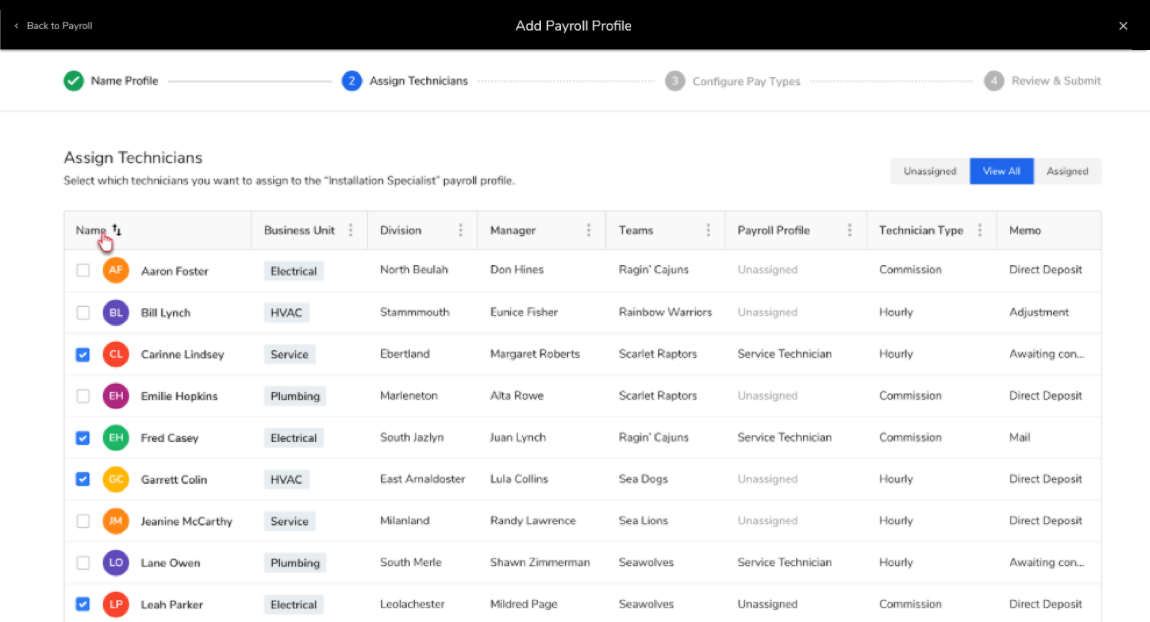 Assign Technicians | Employee Profiles
