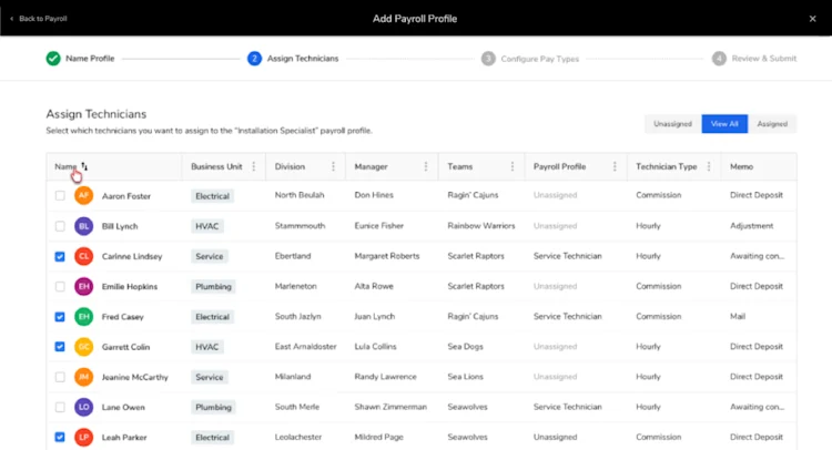 Assign Technicians | Employee Profiles